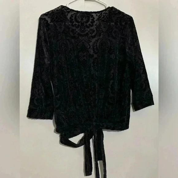 Veronica M baroque velvet black Vneck witchy whimsigoth 3/4 sleeves top blouse S - Picture 5 of 12